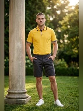 Vintage Jerzees Mens Polo Shirts with Checkers Sleeves Size XL Yellow